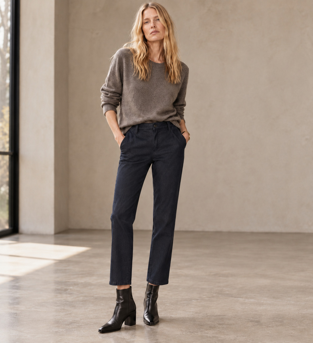 Tahari 10/30 High Rise Trousers $178 Stretch Cotton Dress Pants Crop Navy Blue